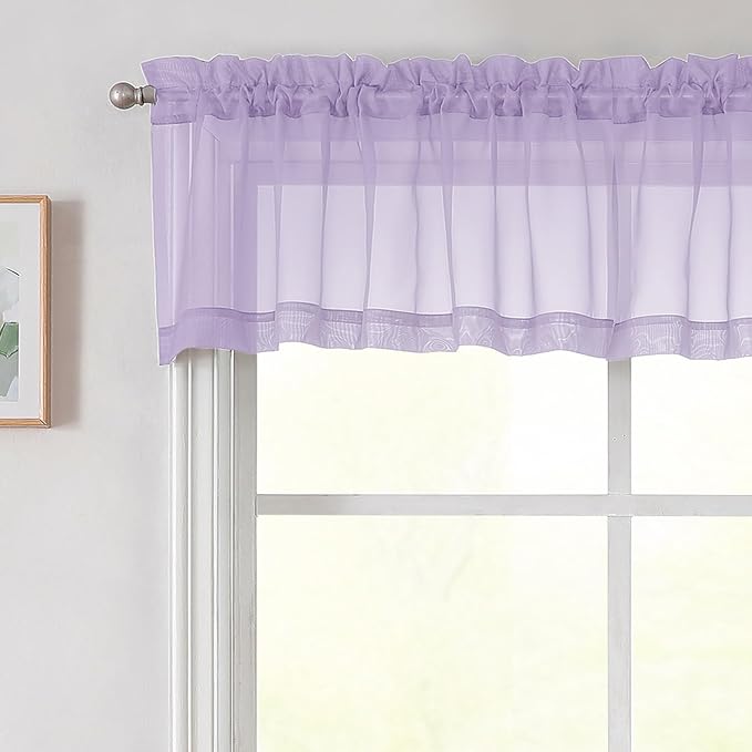Lavender Valances for Windows, Lavender Sheer Curtains 14 Inch Length 2 Pack by WelvetBLK