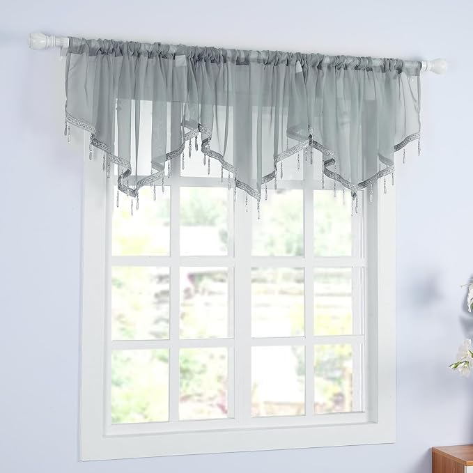 Molaxhome Swag Curtain 51 inch Length Rod Pocket Scalloped Curtain Valance - Image 2