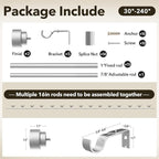 Extra Long Curtain Rods for Windows 32 to 240 Inch, 1 Inch Silver Heavy Duty - Image 3