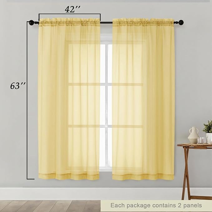 Sheer Curtains 63 Inch Length 2 Panels Set - Image 2