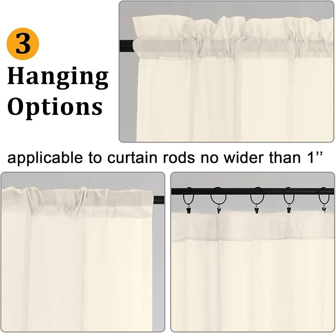 Gwine Cream Sheer Curtains for Bedroom 54 inches Long 2 Panels, Light Filtering - Image 4