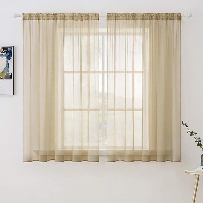 MIULEE 2 Panels Solid Color Sheer Window Curtains Elegant Window Voile by MIULEE