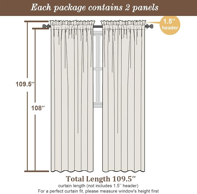 Chyhomenyc Extra Long White Sheer Curtains 108 Inches Long 2 Panels, Light - Image 2