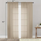Sheer Taupe Curtains for Bedroom Living Room 90 Inches Long 2 Panels Set - Image 2