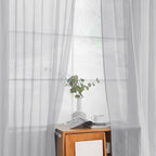 youleyar Solid Sheer Rod Pocket Curtain Voile Draperies 2 Panels White Beige - Image 8
