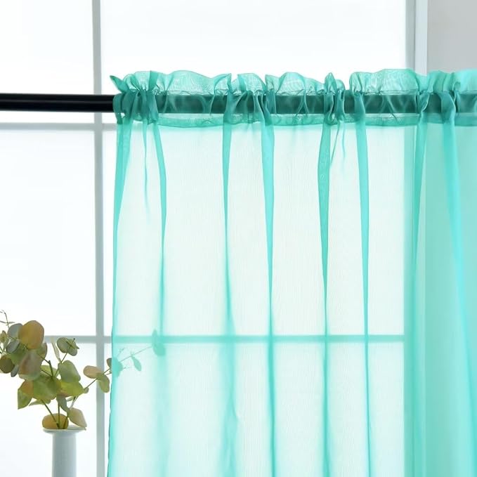 SpaceDresser Sheer Voile Window Treatment. Rod Pocket Curtain Panels - Image 2