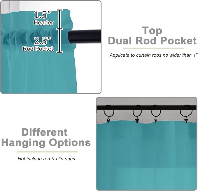 Kitchen Curtains 24 Inch Length Tier 2 Pieces, Turquoise Sheer Curtain Solid - Image 4