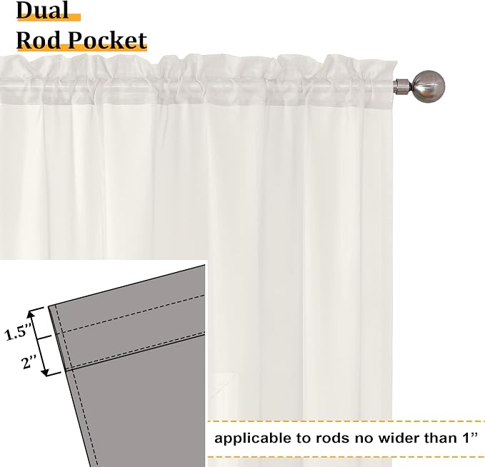 Aiyufeng 108 Inch Ivory Sheer Window Curtains - Image 3