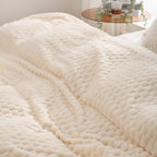 Puncuntex Cream White Throw Blanket 60"×80" inches Fuzzy 3D Jacquard Decorative - Image 4