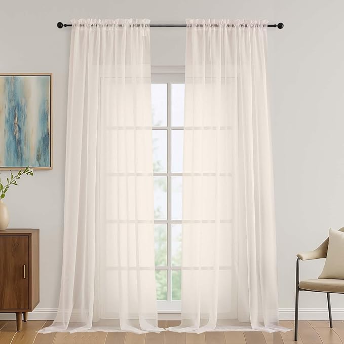 OVZME Cream Bedroom Curtains 2 Panel Sets 96 Inch Length, 59 Inch Extra Wide by OVZME