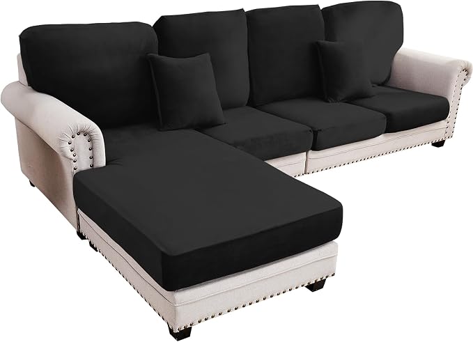 Couch Cover 4-Piece Elastic Velvet Couch Cushion Covers & Chaise Slipcovers by Taque