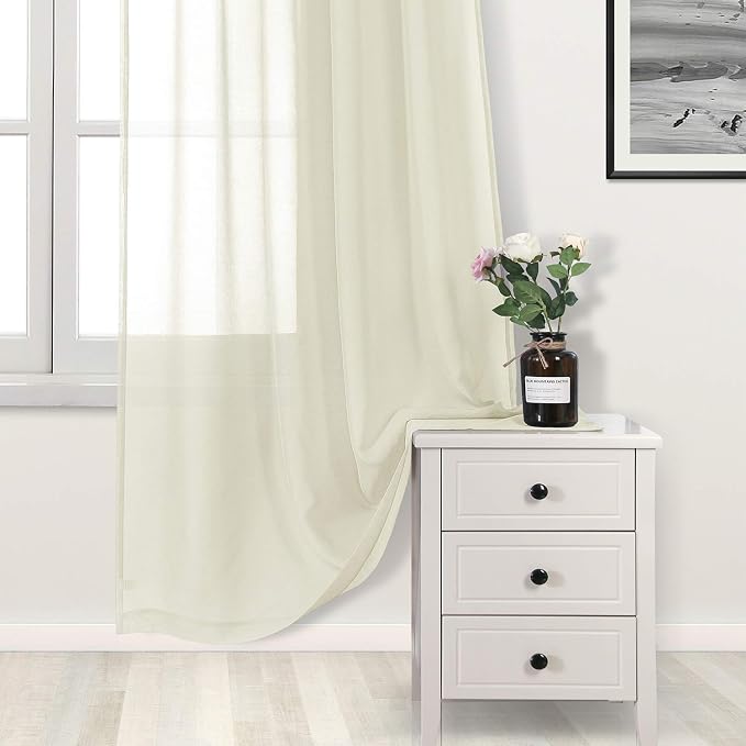 DWCN Ivory Sheer Curtains Semi Transparent Voile Rod Pocket Curtains - Image 3