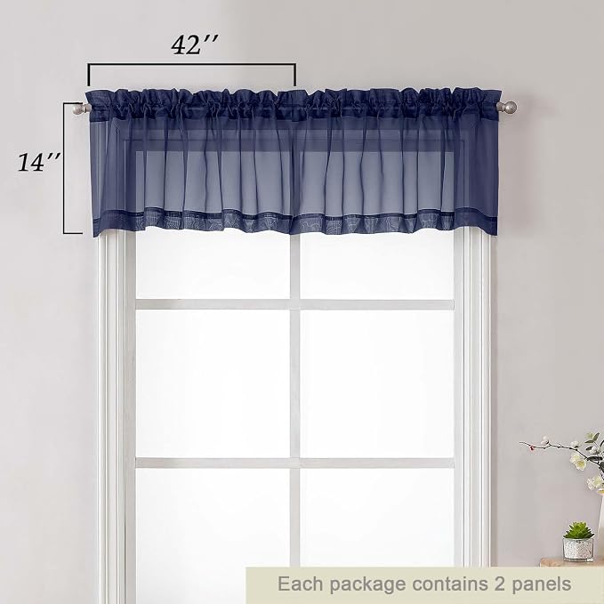 Navy Blue Valances for Windows, Modern Solid Mini Small Window Curtains for - Image 2