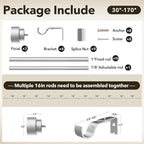 Extra Long Curtain Rods for Windows 32 to 170 Inch, 1 Inch Silver Heavy Duty - Image 3