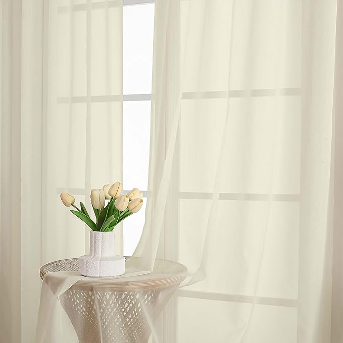OWENIE Cream Sheer Curtains 120 Inches Long 2 Panels Set, Airy Lightweight - Image 6