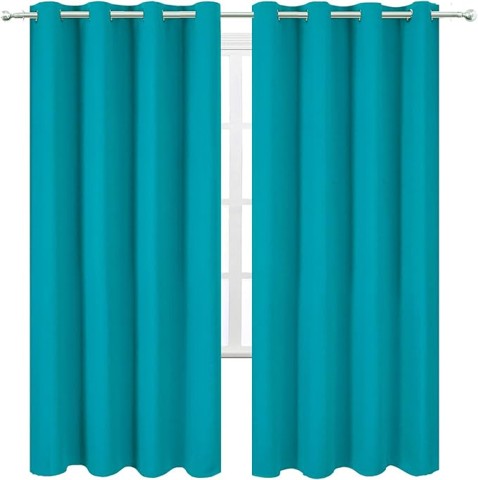 LEMOMO Blackout Curtains 66 x 72 Inch Long Teal Curtains Set of 2 Panels Room - Image 2