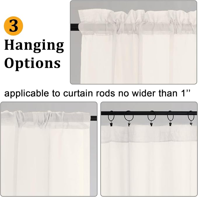 Gwine Ivory Valances for Windows, Small Light Filtering Rod Pocket Cafe Valance - Image 5