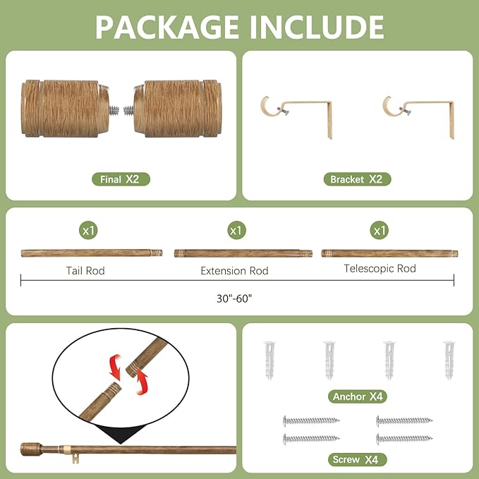 5/8” Diameter Curtain Rods 30-60 Inch, - Image 3