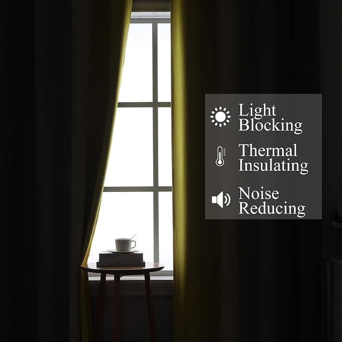 Estelar Textiler Yellow and Grey Blackout Curtains 108 Inches Long, Thermal - Image 3