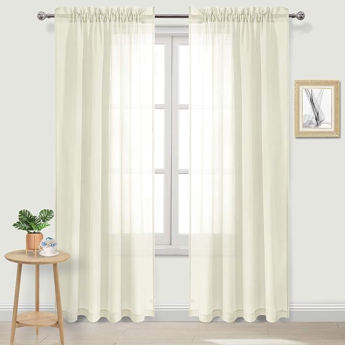 DWCN Ivory Sheer Curtains Semi Transparent Voile Rod Pocket Curtains by DWCN
