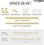 TVWOO Gold Wrap Around Curtain Rods 2 Pack:Small Blackout Adjustable Window - Image 8