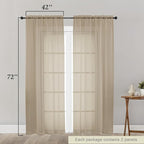 Taupe Sheer Curtain for Bedroom Living Room 72 Inches Long 2 Panels Set - Image 2