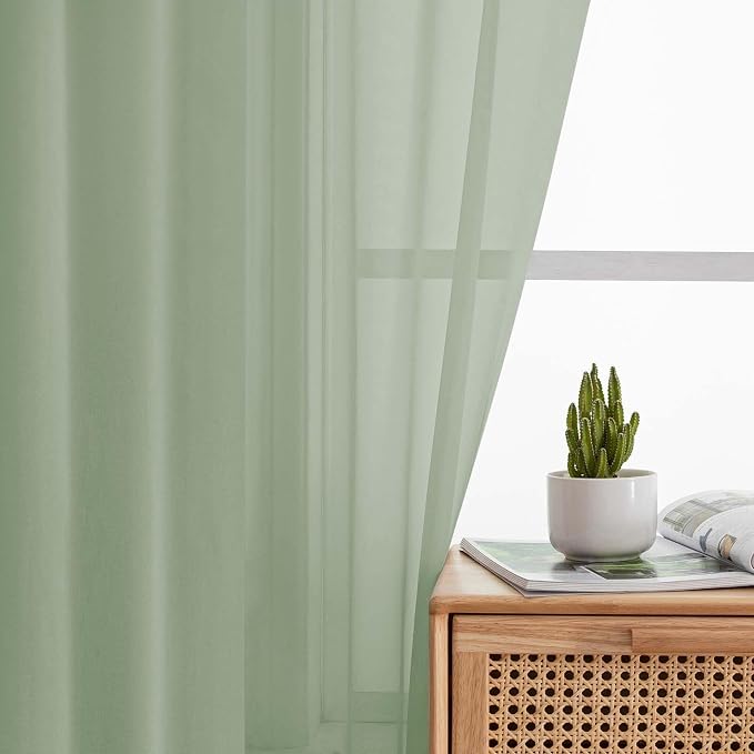 Sage Green Sheer Curtains 84 Inches Long 2 Panels, Soft Light Filtering Curtains - Image 6