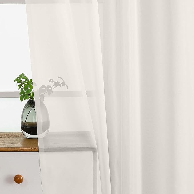 Ivory Valances for Windows 14 inch Length 2 Panels Set, Small Voile Sheer - Image 4