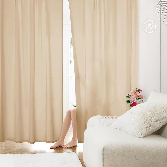 HOMEIDEAS Non-See-Through Beige Privacy Sheer Curtains, 52 X 72 Inches Long 2 by HOMEIDEAS