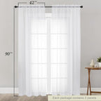 Sheer White Curtains for Bedroom Living Room 90 Inches Long 2 Panels Set - Image 2
