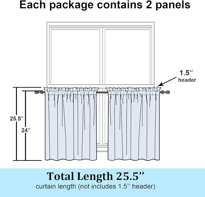 Simplebrand Sheer Charcoal Grey Kitchen Curtains 24 Inch Length Tier Curtains 2 - Image 2