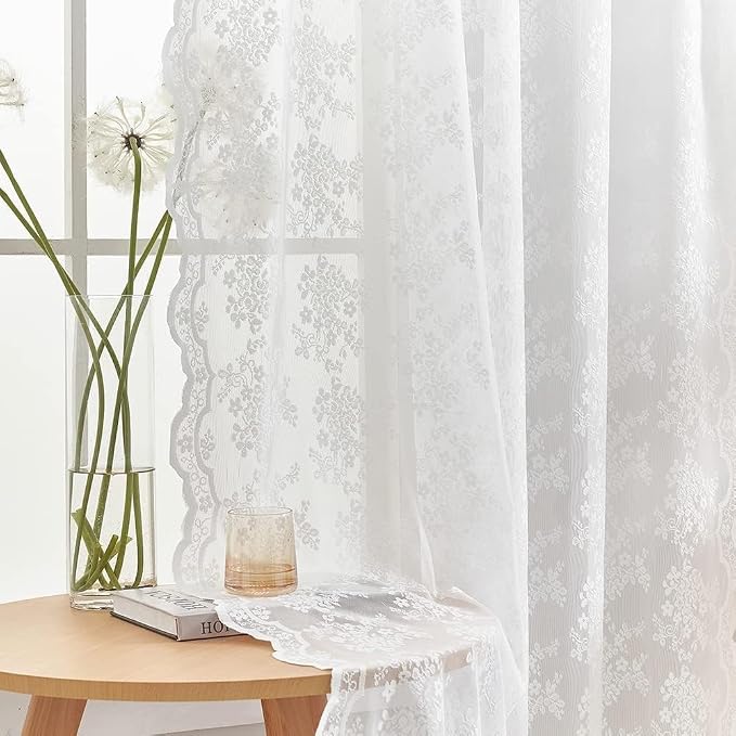 YJ YANJUN Vintage Lace Curtains 102 Inches Long-Victorian Floral Pattern Boho by YJYANJUN