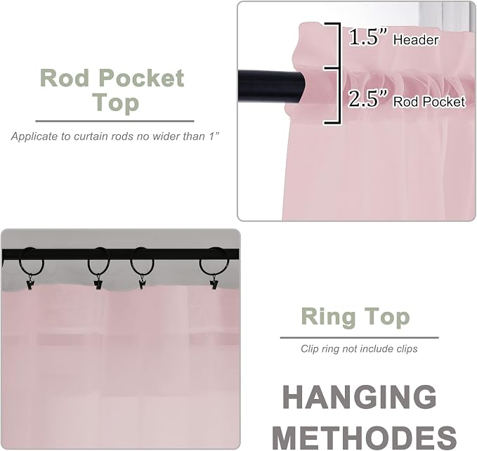 OWENIE Sheer Blush Curtains, Sheer Curtains 63 inch Length 2 Panels Set - Image 4