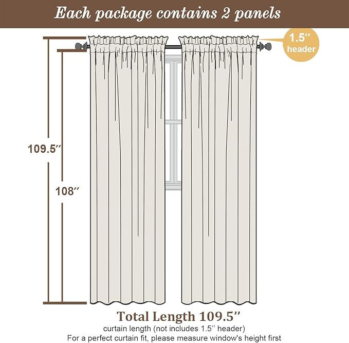 Chyhomenyc Sheer Curtains 108 Inch Length 2 Panels Set, Extra Long Light - Image 3