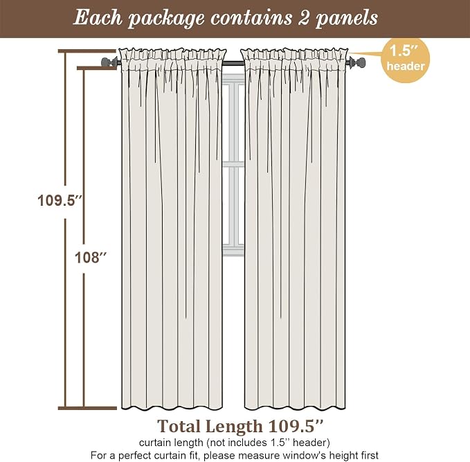 Chyhomenyc Extra Long Chocolate Sheer Curtains 108 Inch Length 2 Panels Set - Image 4