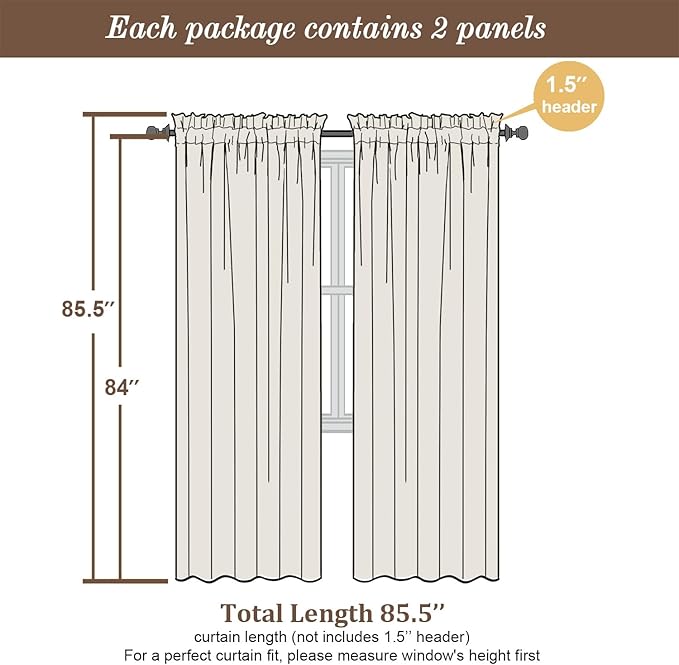 Chyhomenyc Mustard Yellow Sheer Curtains 84 Inches Long, Light Filtering Window - Image 2