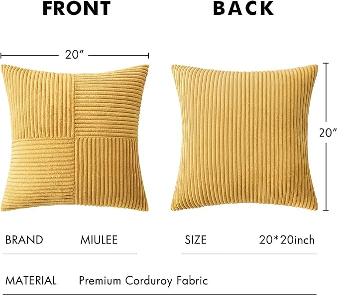 MIULEE Golden Mustard Decorative Throw Pillow Covers 20x20 Inch - Image 6