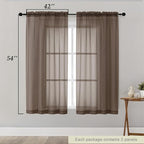 Sheer Chocolate Curtains for Bedroom Living Room 54 Inch Length 2 Panels Set - Image 2