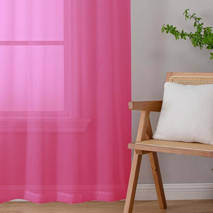 Hot Pink Sheer Curtain for Bedroom Living Room 72 Inches Long 2 Panels Set - Image 9