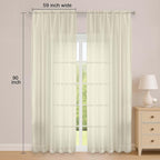 OWENIE Cream Sheer Curtain 90 Inches Long 2 Panels Set, Solid Filmy Drapes - Image 2