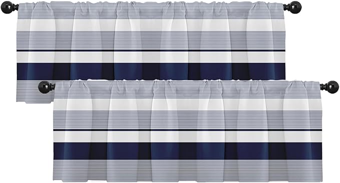 Emvency 2 Pack Valances Window Treatments, Striped Navy Nautical Minimalist by Emvency