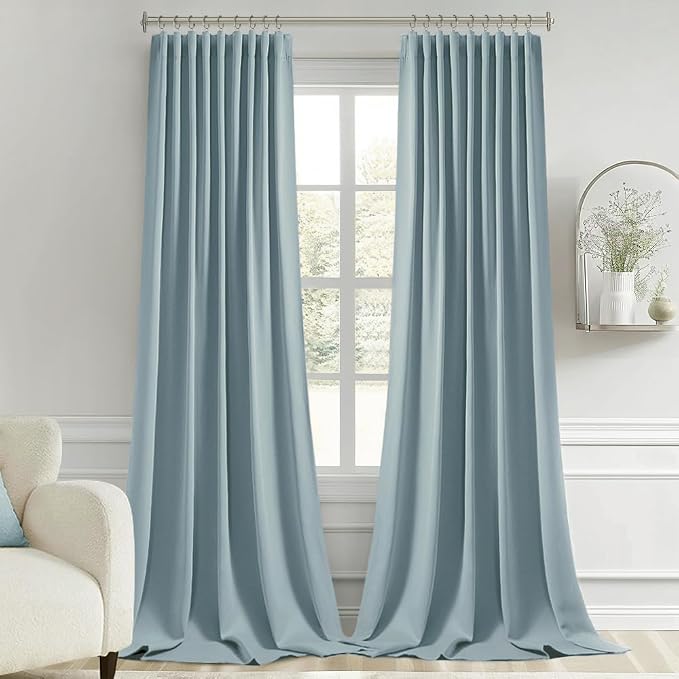 MIULEE Slate Blue Back Tab Blackout Curtains 108 Inch Long 2 Panels Set - Image 9