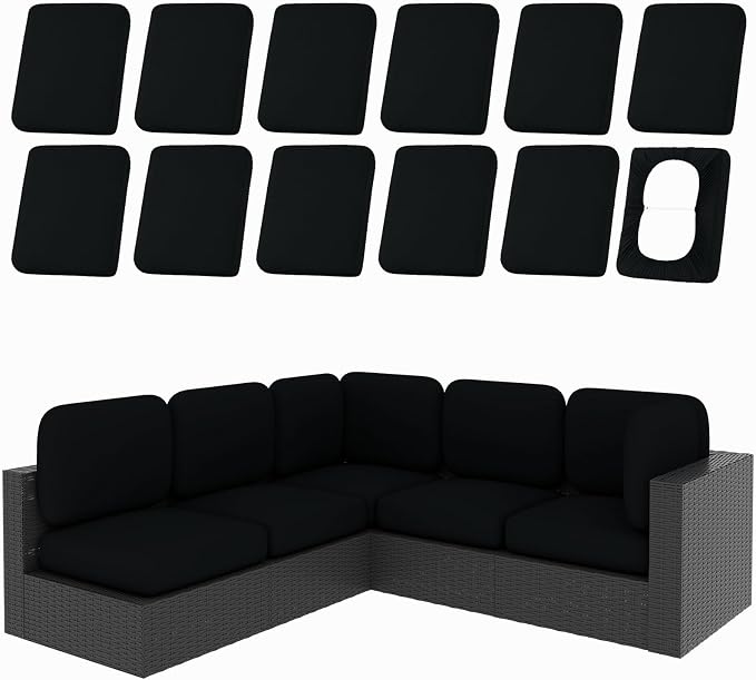 hyha 12Pcs Patio Cushion Covers, Stretch Outdoor Couch Cushion Covers by hyha