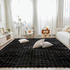 Black Rabbit Plush Rug 6'x9', Fluffy Faux Fur Shaggy Area Rug by CHOVY