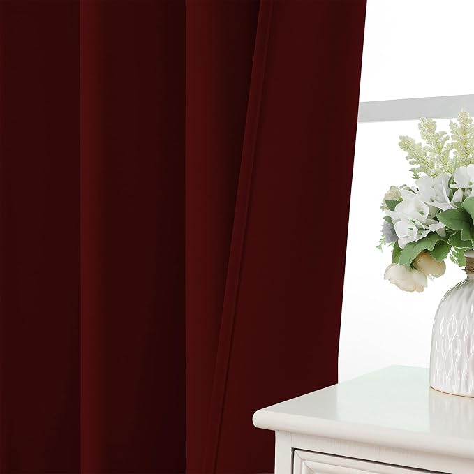 CUCRAF Burgundy Red Blackout Curtains 45 inch Length 2 Panels Set, Rod Pocket - Image 6
