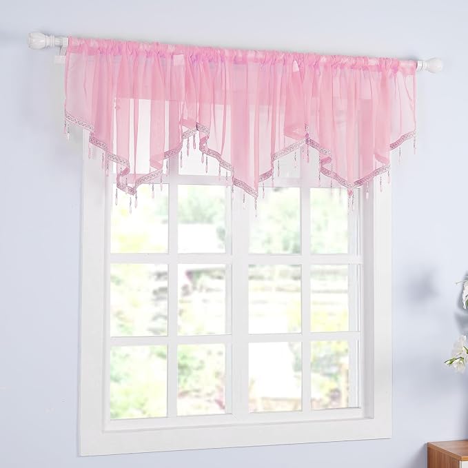 Molaxhome Swag Curtain 51 inch Length Rod Pocket Scalloped Curtain Valance - Image 2