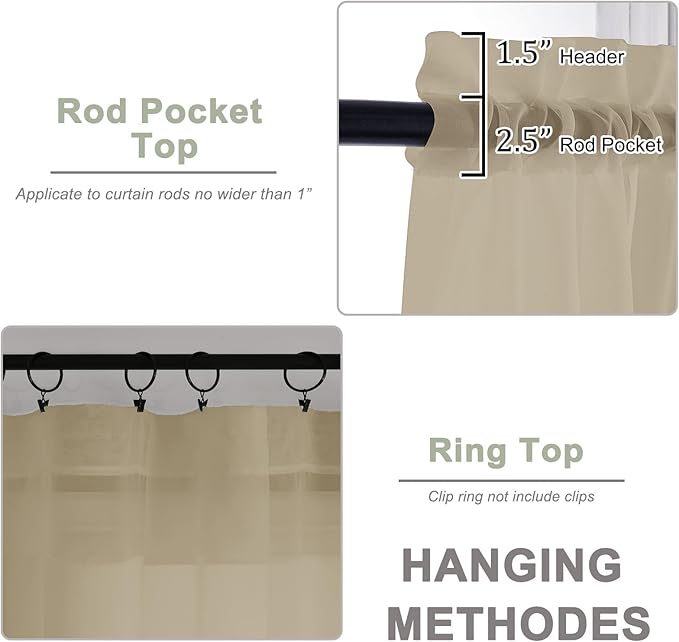 OWENIE Taupe Sheer Curtain 90 Inches Long 2 Panels Set, Solid Filmy Drapes - Image 4