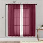 Burgundy Sheer Curtains 63 Inch Length 2 Panels Set - Image 2