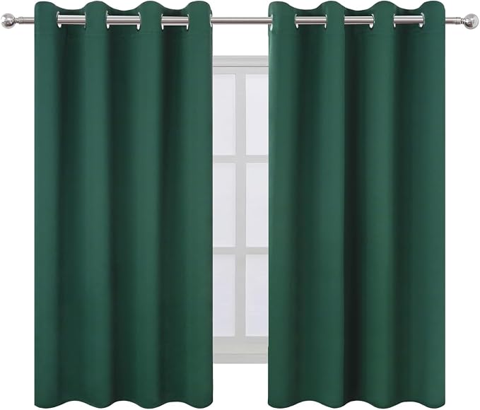 LEMOMO Blackout Curtains 66 x 54 Inch Long Dark Green Curtains Set of 2 Panels - Image 2
