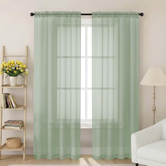 Sage Green Sheer Curtain for Bedroom Living Room 72 Inches Long 2 Panels Set by WelvetBLK